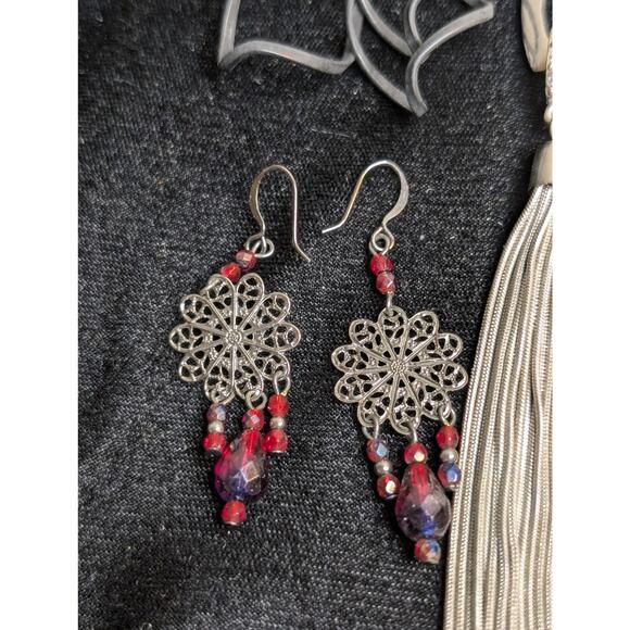 Lot of Ten Pair Silver Tone Black Theme Pierced Earrings - Picture 4 of 12